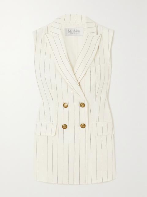 Max Mara Quebec double-breasted pinstriped linen vest White
