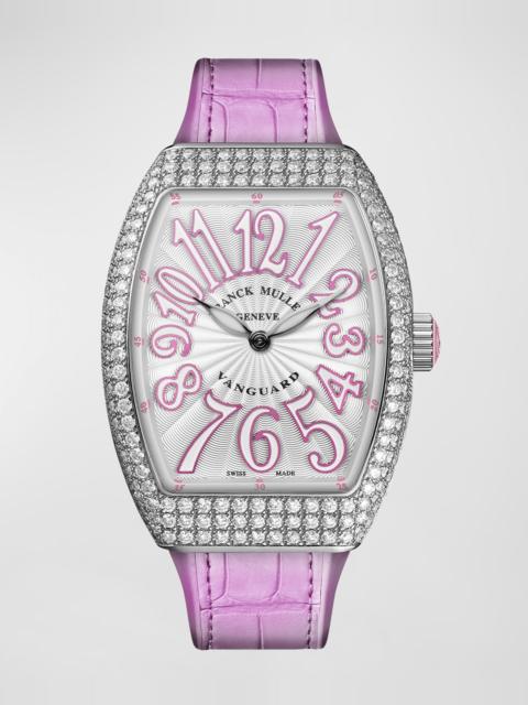 FRANCK MULLER Lady Vanguard Watch with Diamonds & Pink Alligator Strap
