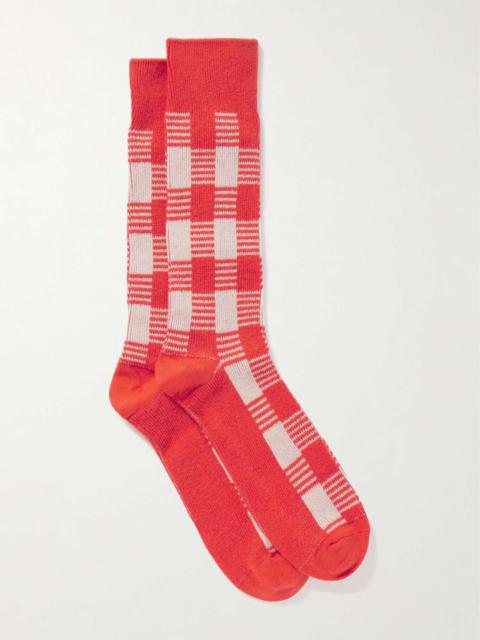GUEST IN RESIDENCE Gingham silk and linen-blend socks Red