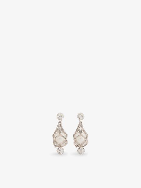 Pearling silver-tone brass crystal and faux-pearl earrings
