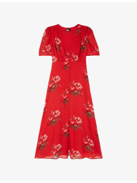 The Kooples V-Neck Floral-Print Woven Maxi Dress
