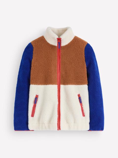BODEN Alnwick Borg Jacket-Brown, Ivory Colour Block