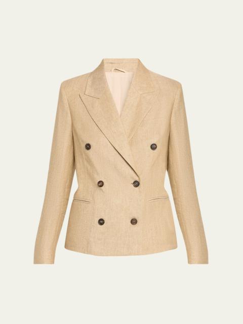 Two-Tone Viscose Linen Blazer Jacket with Gold Monili Trim