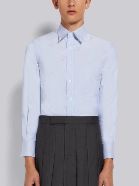 Thom Browne Light Blue Oxford Embroidered Half Drop Sky Icon Classic Fit Shirt