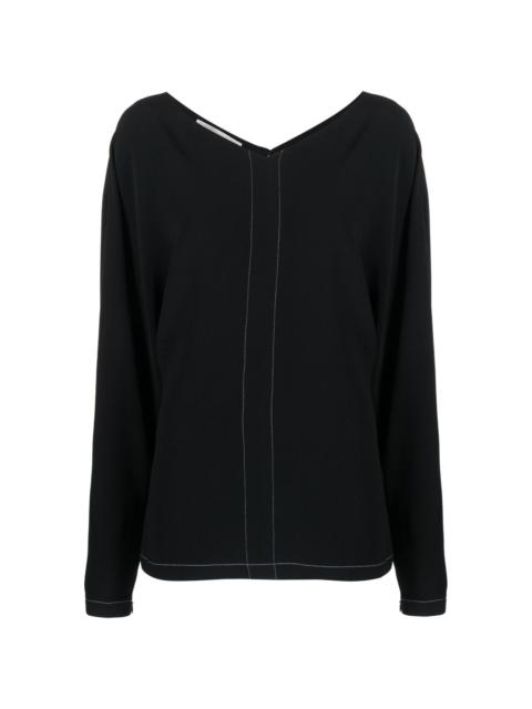 stitched V-neck long-sleeve blouse