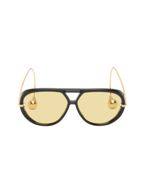 Bottega Veneta Black & Gold Drop Aviator Sunglasses