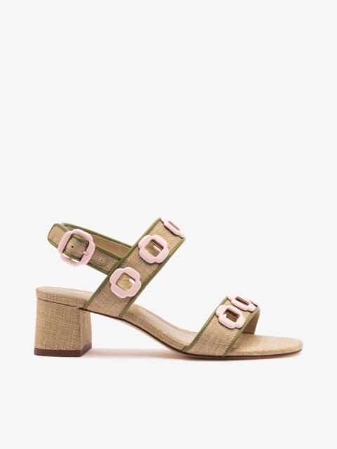 Larroudé Milan Sandal In Beige Raffia and Seaweed Leather