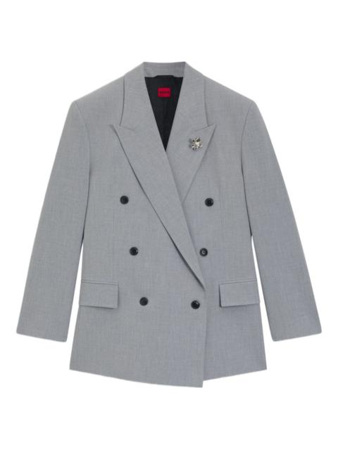 HUGO double-breasted flower brooch blazer