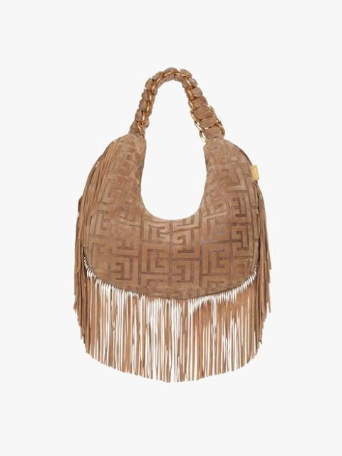 Balmain Sand-colored suede Pillow Hobo bag with fringe