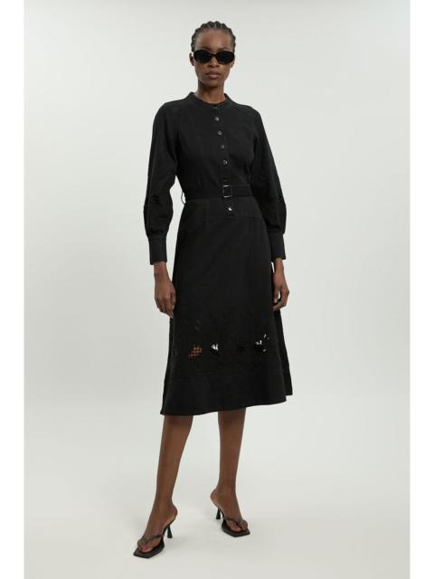 KAREN MILLEN Denim Cut Out Long Sleeve Midi Dress
