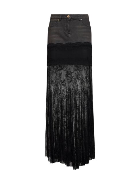 Blumarine Grey denim and see-through lace long skirt