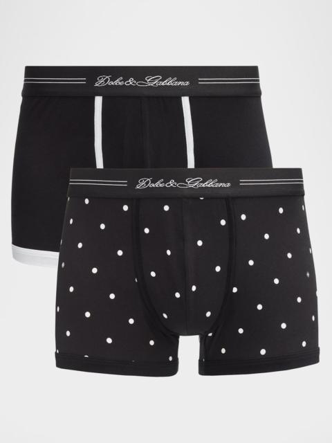 Dolce & Gabbana Men's Mixed Solid and Polka Dot 2-Pack Boxer Briefs