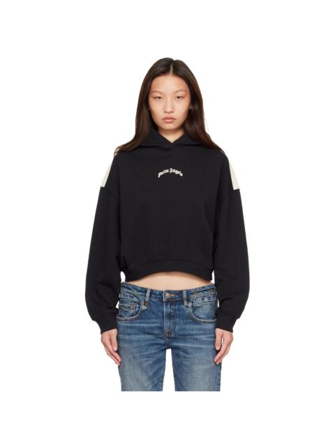Palm Angels Black Curved Logo Loose Crop Hoodie