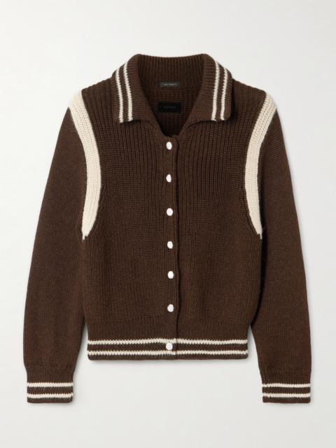 MOTHER The Little Raquette Appliquéd Striped Alpaca Cardigan
