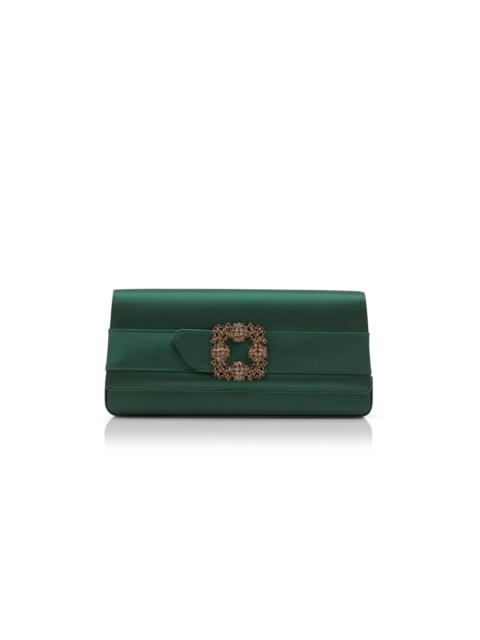 Dark Green Satin Jewel Buckle Clutch