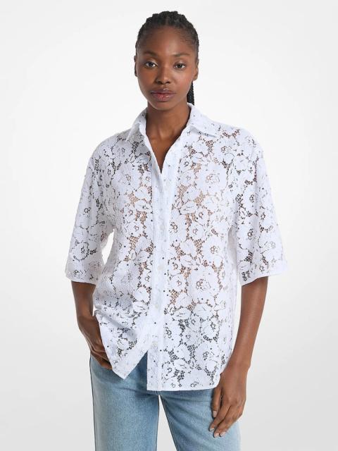 MICHAEL KORS Studded Corded Floral Lace Shirt