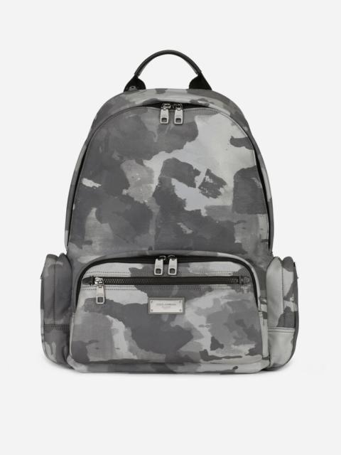Camouflage-print nylon backpack with branded tag