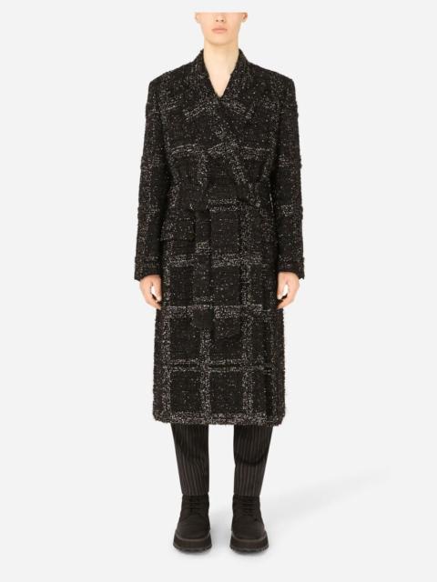 Dolce & Gabbana Double-breasted coat with lurex bouclé belt