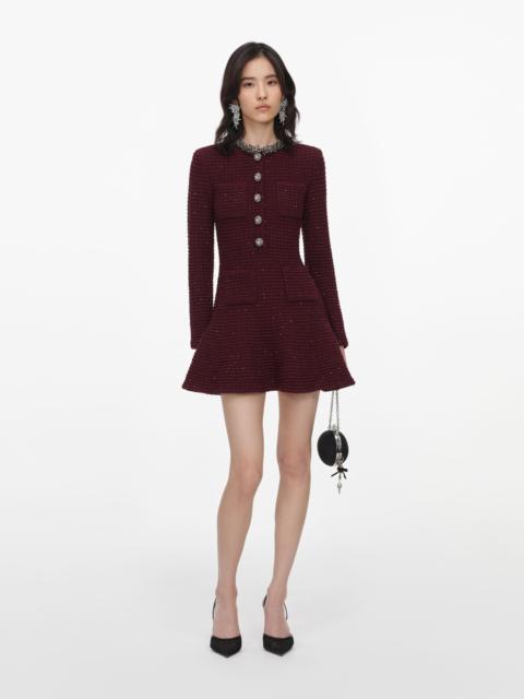self-portrait Burgundy Textured Knit Embellished Mini Dress