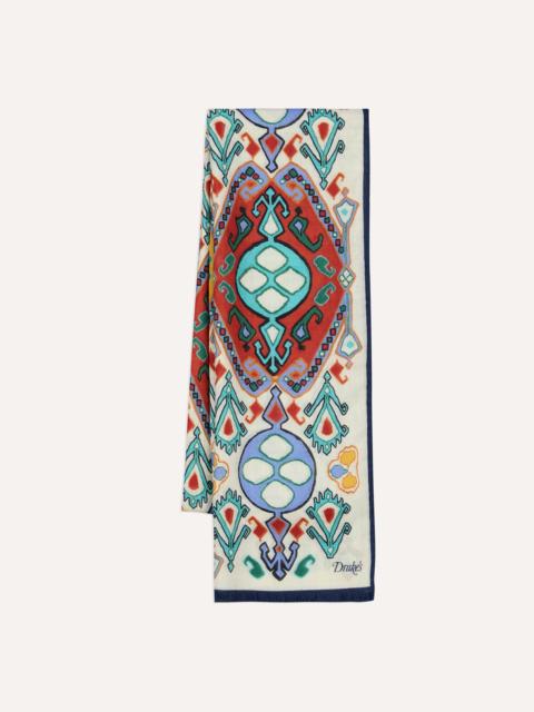 Drake's Ecru Tapestry Print Wool Silk Scarf