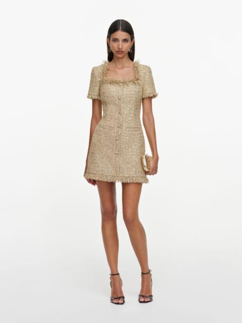 self-portrait Gold Sequin Boucle Mini Dress