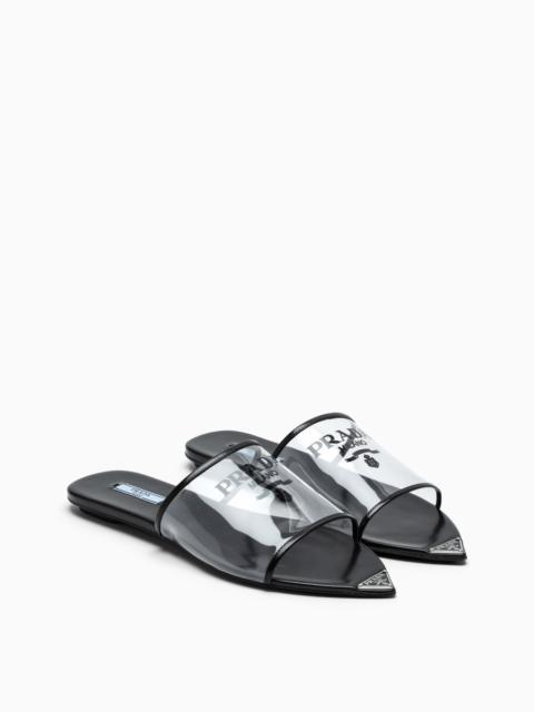 Prada Black leather and PVC slipper sandals