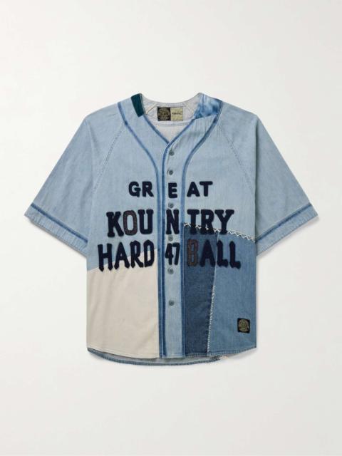 Kapital Appliquéd Embroidered Patchwork Denim Shirt