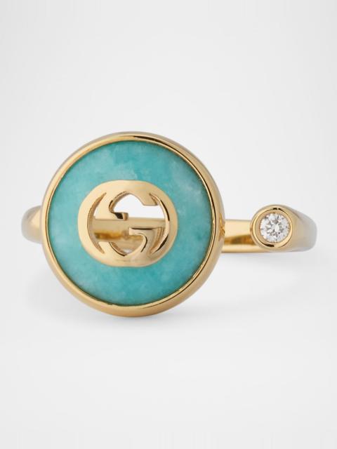 GUCCI Interlocking 18K Yellow Gold Ring with Diamond and Amazonite