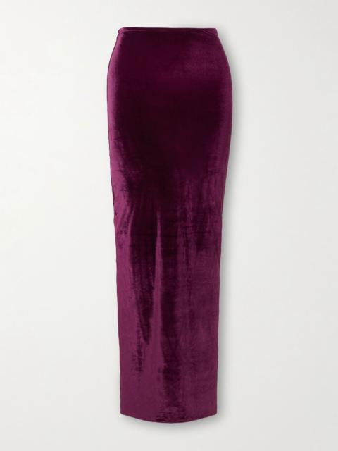 MAYGEL CORONEL Cavana stretch-velvet maxi skirt Plum