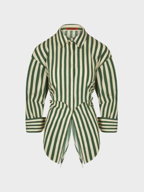 SIMONMILLER Loch Poplin Button Up In Gummy Green/Ecru