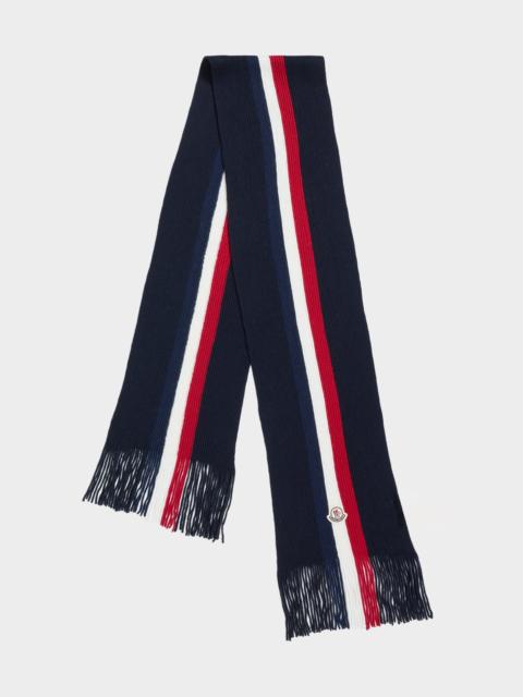 Moncler Men's Wool Tricolor Stripe Fringe Scarf