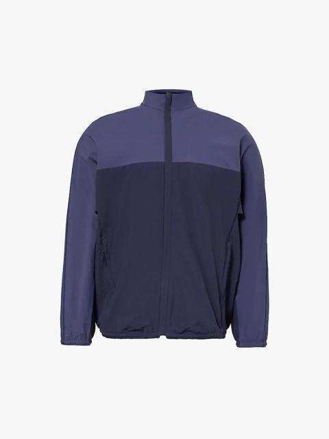 Colour-block funnel-neck stretch-recycled nylon jacket