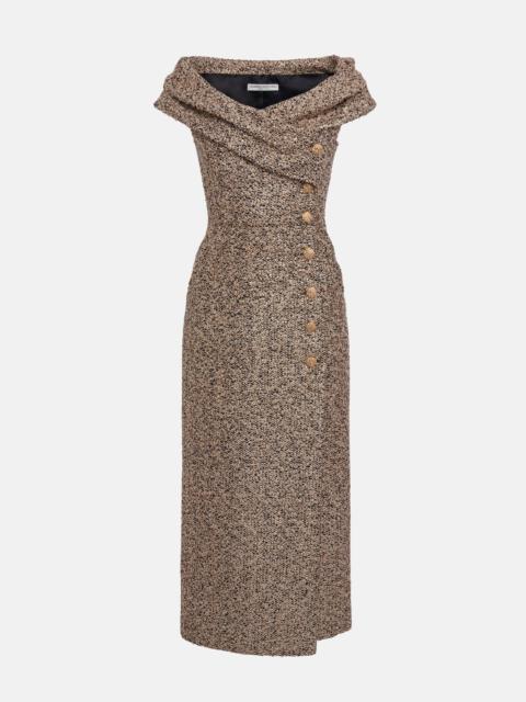 Alessandra Rich LUREX TWEED OFF THE SHOULDER DRESS