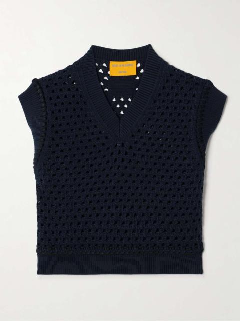 Cropped open-knit cotton vest