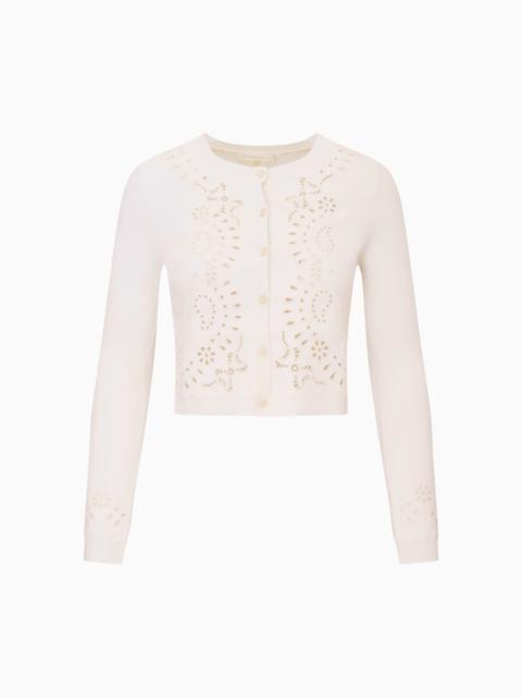 LoveShackFancy Leda Bandana Eyelet Knit Cardigan