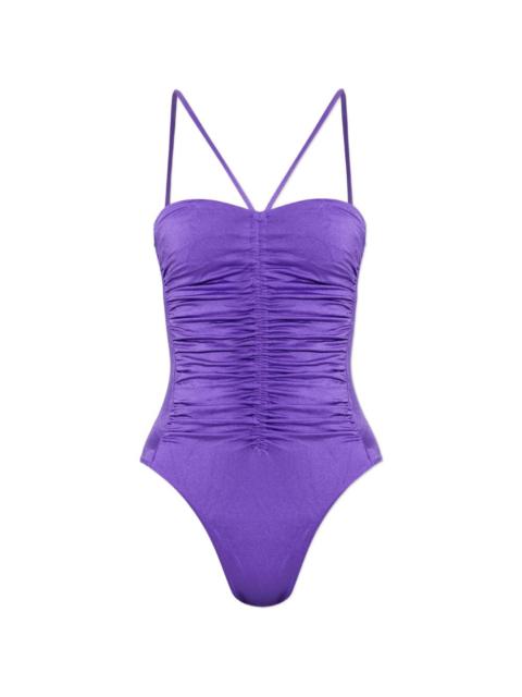 DSQUARED2 logo-embroidery ruched swimsuit