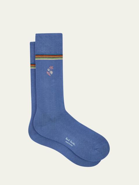 Paul Smith Men's Artist Stripe & Embroidered Shells Crew Socks
