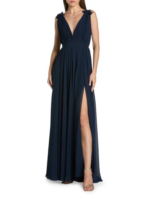 MAC DUGGAL Women's Ieena Pleated Chiffon Gown - Navy
