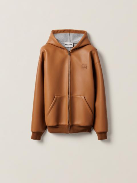 Miu Miu Nappa leather and bonded jersey hoodie jacket