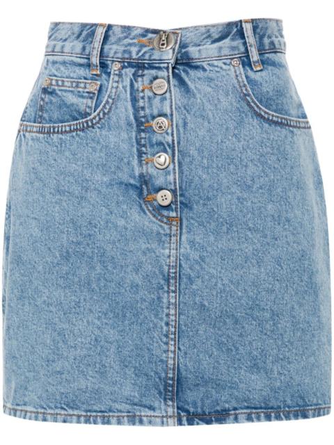 Moschino logo-engraved buttons denim skirt