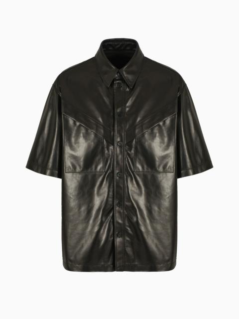 EMPORIO ARMANI Short-sleeved shirt in partially vegetable-tanned plonge lamb nappa leather