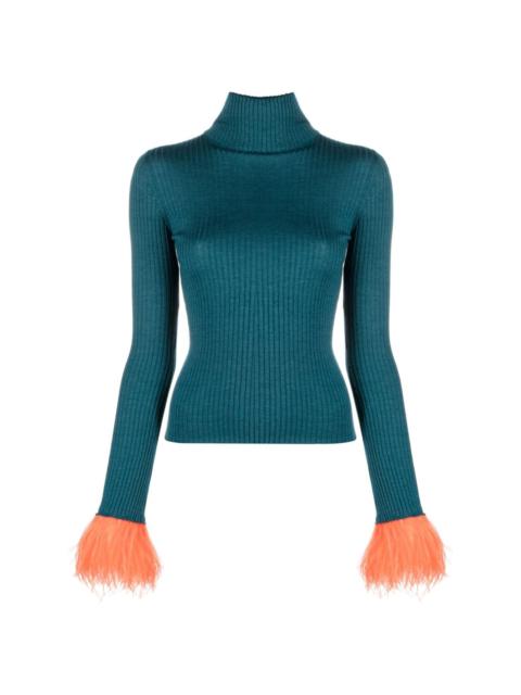 La DoubleJ feather-trim rib-knit jumper