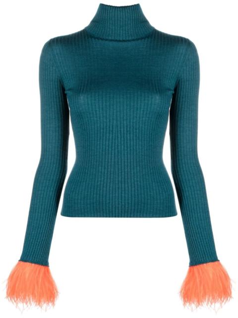 La DoubleJ feather-trim rib-knit jumper