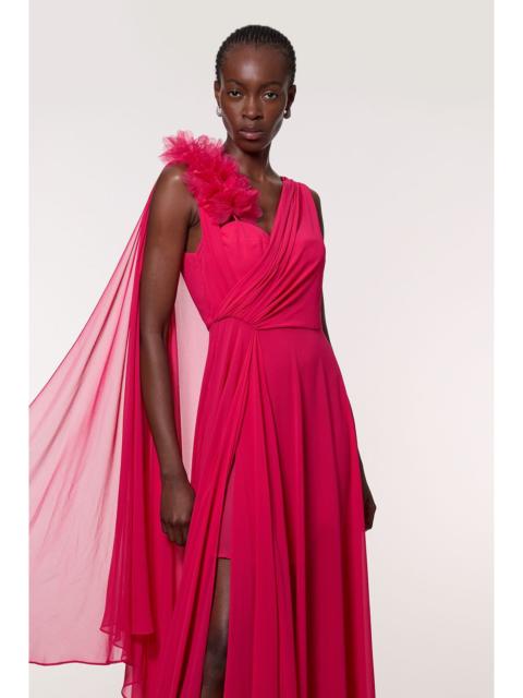 KAREN MILLEN Georgette Pleated Bustier Cape Back Woven Maxi Dress