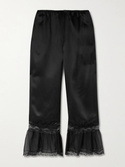 SAINT LAURENT Ruffled Lace-trimmed Silk-satin Wide-leg Pants