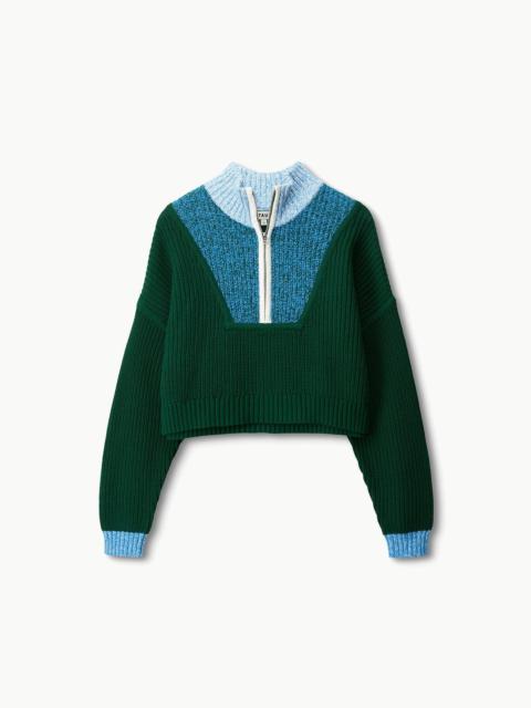 STAUD STAUD CROPPED HAMPTON SWEATER JUNGLE SKY IVORY