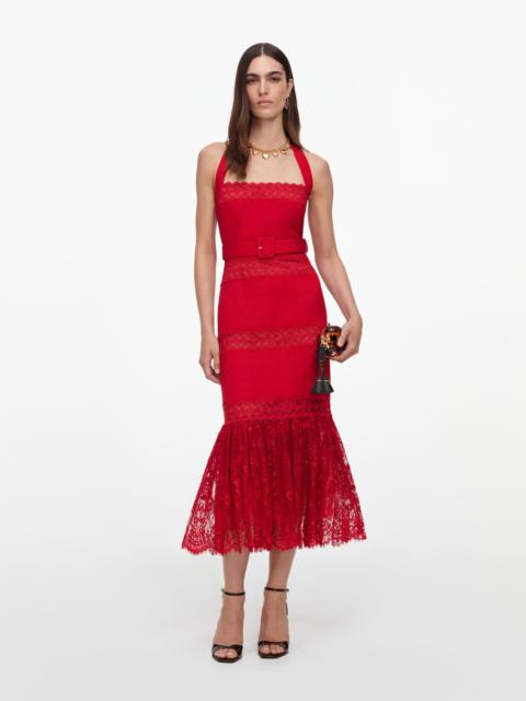 self-portrait Red Linen Blend Lace Midi Dress