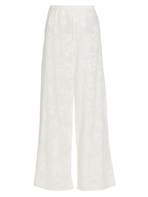 LoveShackFancy Women's Jessia Mesh Cotton-Blend Wide-Leg Pants - White