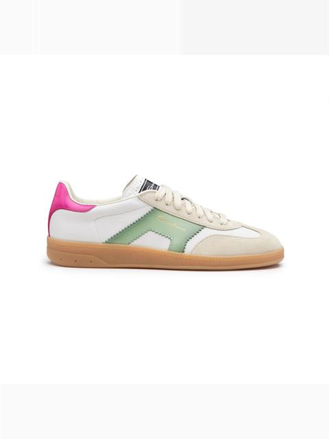 Santoni Women's white, green and pink leather and suede DBS Oly sneaker