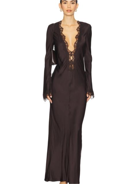 SHONA JOY Allegra Lace Plunged Maxi Dress